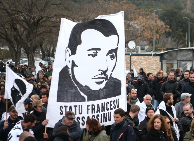 Manifestation à Corte, 6 mars 2022 en «hommage » à Yvan Colonna (Photo Pascal POCHARD-CASABIANCA / AFP)